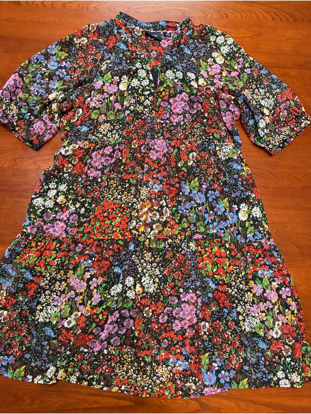 Maeve Anthropologie Floral Tiered Dress Size L Black Multicolor